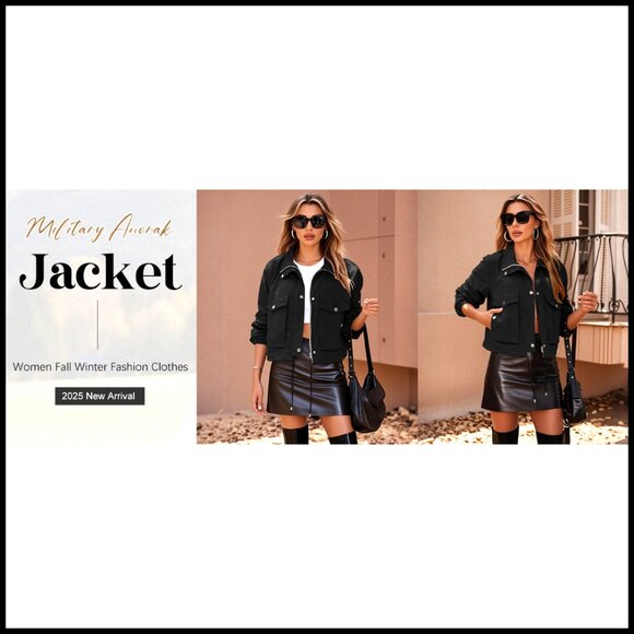 Cropped Bomber Jacket Lightweight Zip Up Utility Anorak with Pockets - Picture 7 of 7